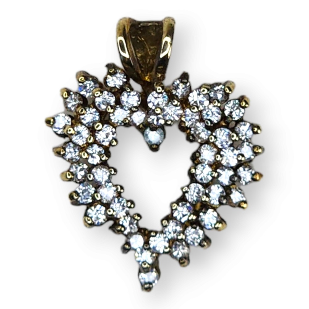 Vintage Sterling Silver Gold Vermeil Cubic Zirconia Heart Pendant Signed PAJ